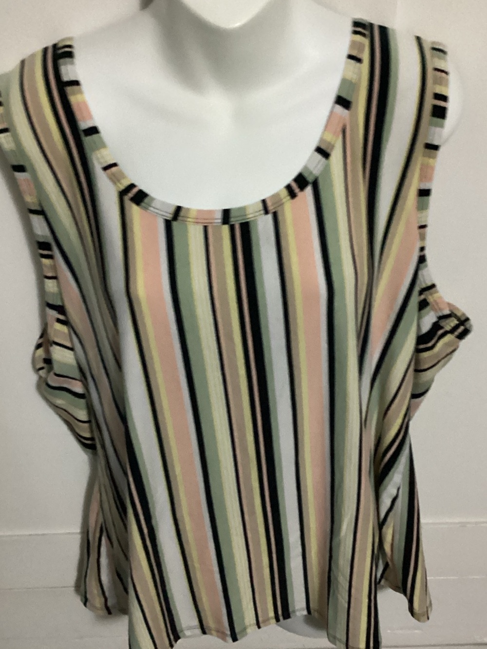 Bobbie Brooks Vertical Pastel Stripe Tank Top - Pink, Yellow, Green, Black 2X